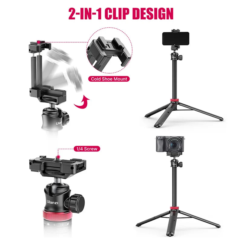 Ulanzi MT-44 1.46M Extendable Selfie Stick Tripod - with Phone Clamp for Cameras, Cellphones - Compatible with Samsung, iPhone, Huawei, Xiaomi
