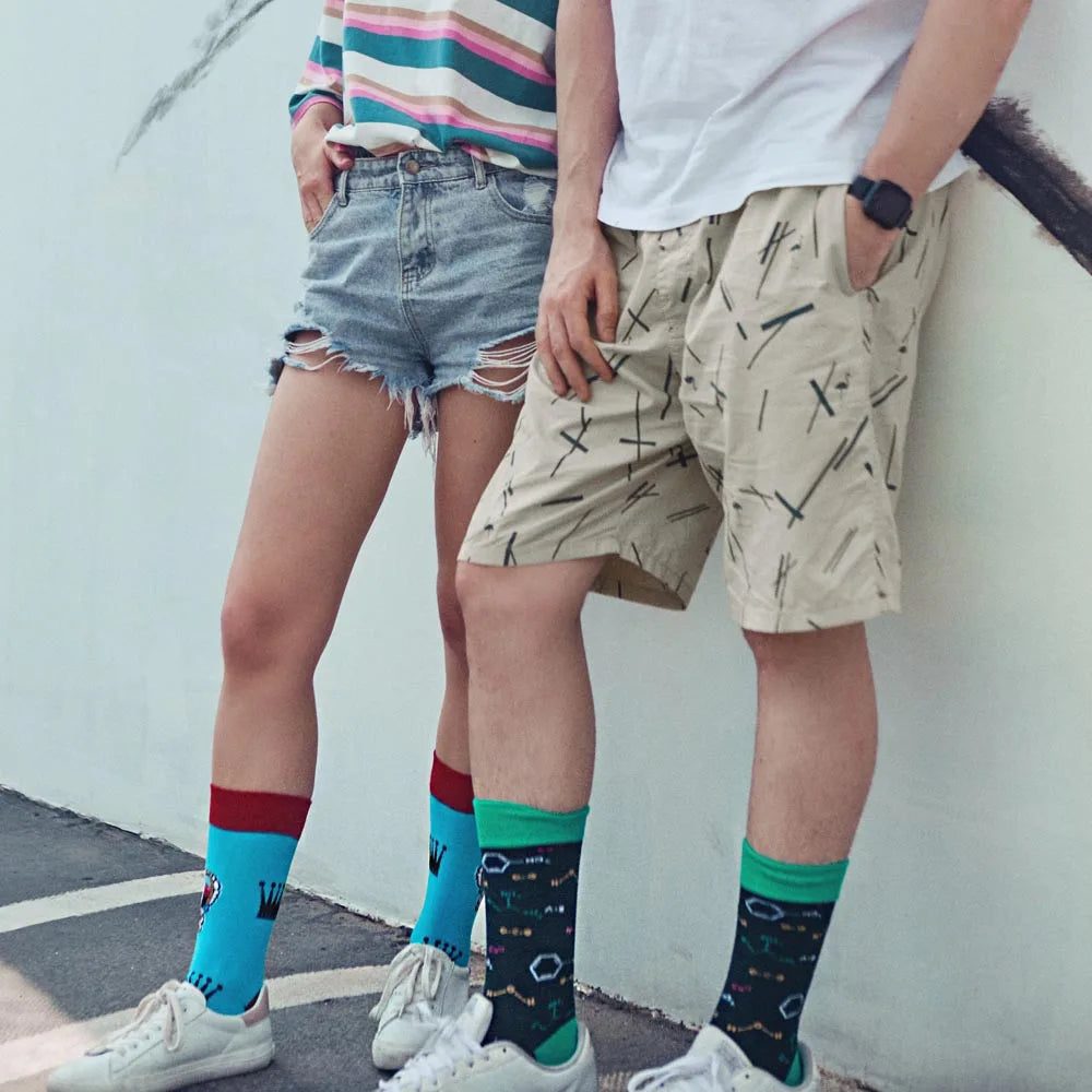 Funny Cartoon Fashion Cotton Socks – Hip Hop Skateboard Style Socks for Men & Women, Beer, Pizza, Astronaut & Pineapple Print Casual Wear Socks