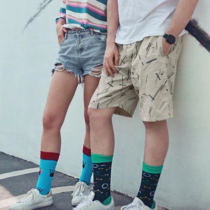 Funny Cartoon Fashion Cotton Socks – Hip Hop Skateboard Style Socks for Men & Women, Beer, Pizza, Astronaut & Pineapple Print Casual Wear Socks