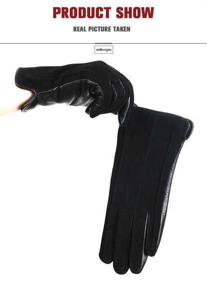 Women’s Winter Touch Gloves – 50% Genuine Leather & 50% Suede, Colorful Warm Leather Gloves