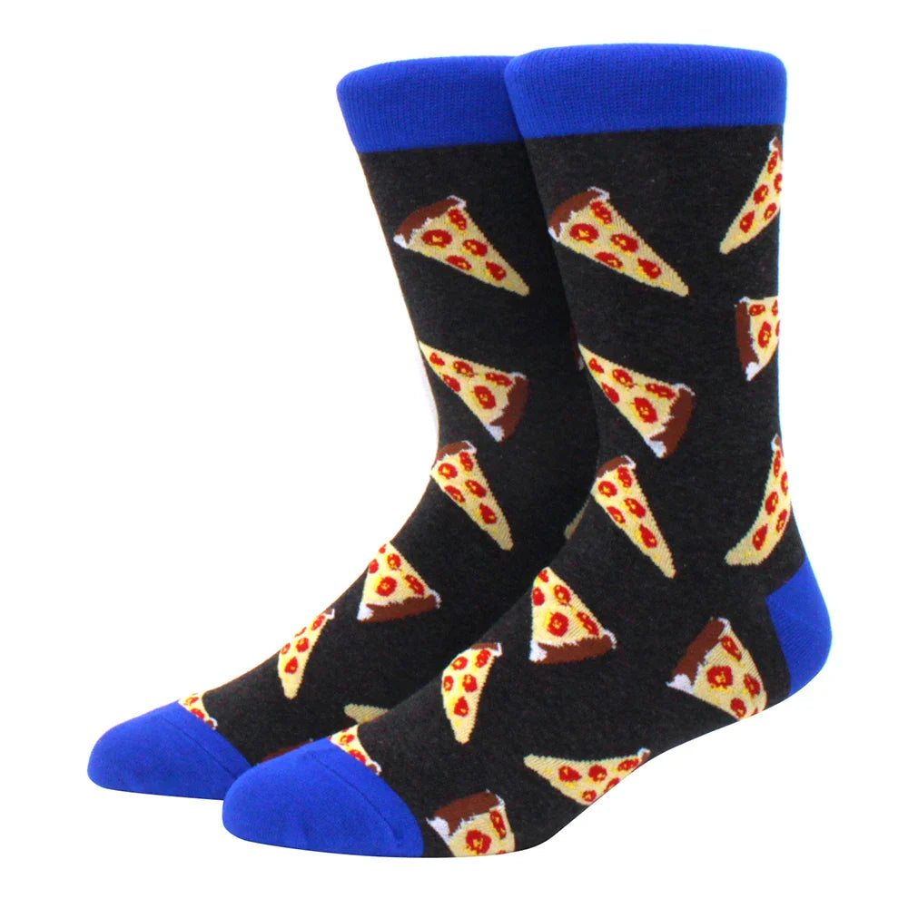 Men's Colorful Combed Cotton Jacquard Crew Socks - Striped Business Casual Dress Socks