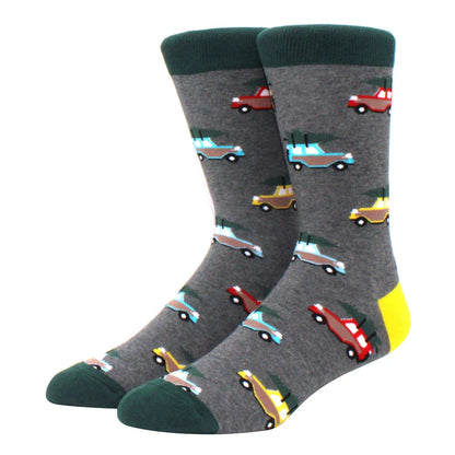 Men's Colorful Combed Cotton Jacquard Crew Socks - Striped Business Casual Dress Socks