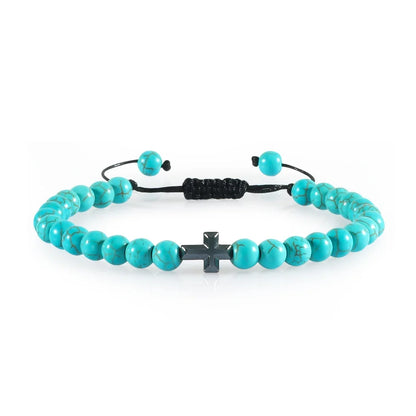 Natural Stone Bead Cross Bracelet - 6mm Braided Christian Prayer Jewelry with Jesus Charm for Men & Women