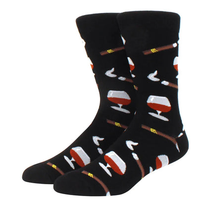 Men's Colorful Combed Cotton Jacquard Crew Socks - Striped Business Casual Dress Socks