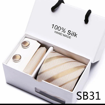 100% Silk Men’s Tie Gift Set - Classic 7.5cm Striped Floral Necktie with Handkerchief for Office, Party & Wedding Formal Wear