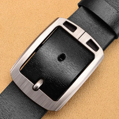 Genuine Leather Men's Belt - High Quality Cowhide Buckle Jeans Belt Casual Business Cowboy Waistband Fashion Accessory