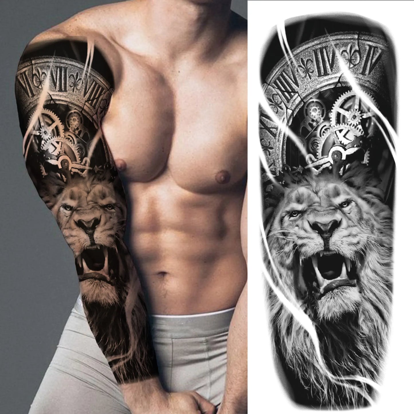 Temporary Tattoo Sleeve - Realistic Full Arm Skull Angel Maori Design Tattoo Sticker for Men & Women
