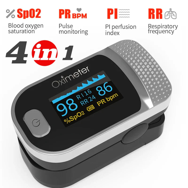 KIUZOU Finger Pulse Oximeter – SPO2, PR, PI, RR Blood Oxygen Saturation and Heart Rate Monitor with OLED Display
