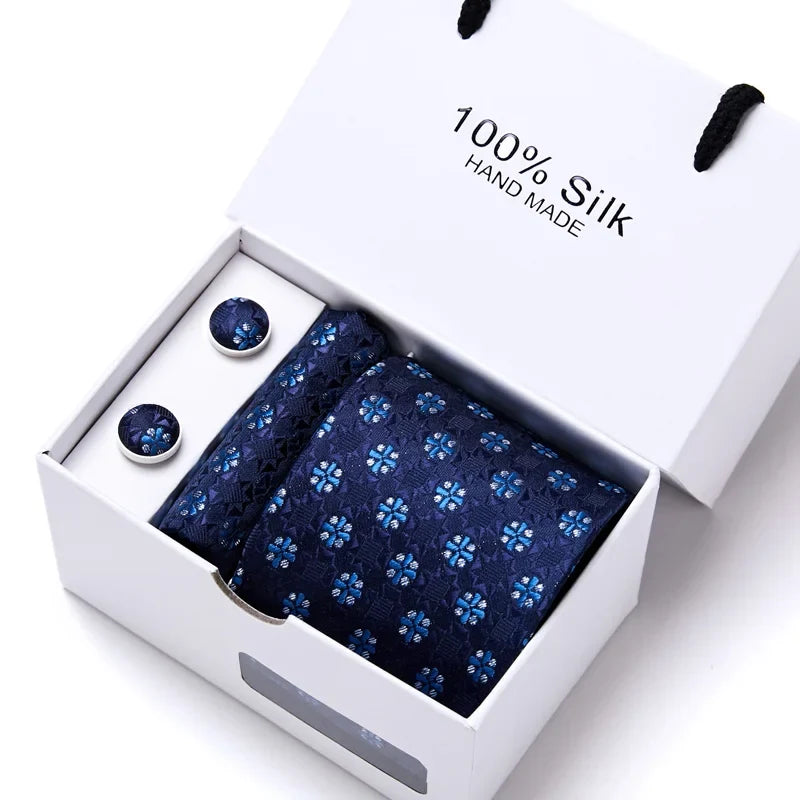 100% Silk Men’s Tie Gift Set - Classic 7.5cm Striped Floral Necktie with Handkerchief for Office, Party & Wedding Formal Wear