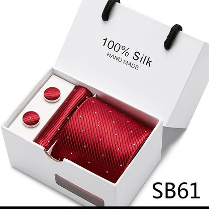 100% Silk Men’s Tie Gift Set - Classic 7.5cm Striped Floral Necktie with Handkerchief for Office, Party & Wedding Formal Wear