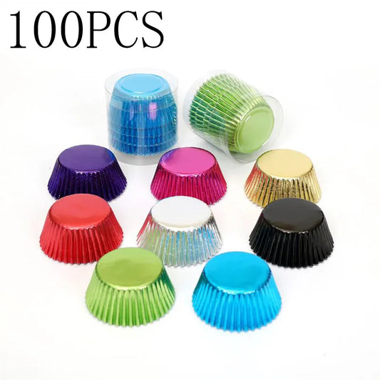 100PCS Gold Foil Tulip Cupcake Liners – Colorful Baking Muffin Wrappers for Weddings, Parties & Dessert Decor