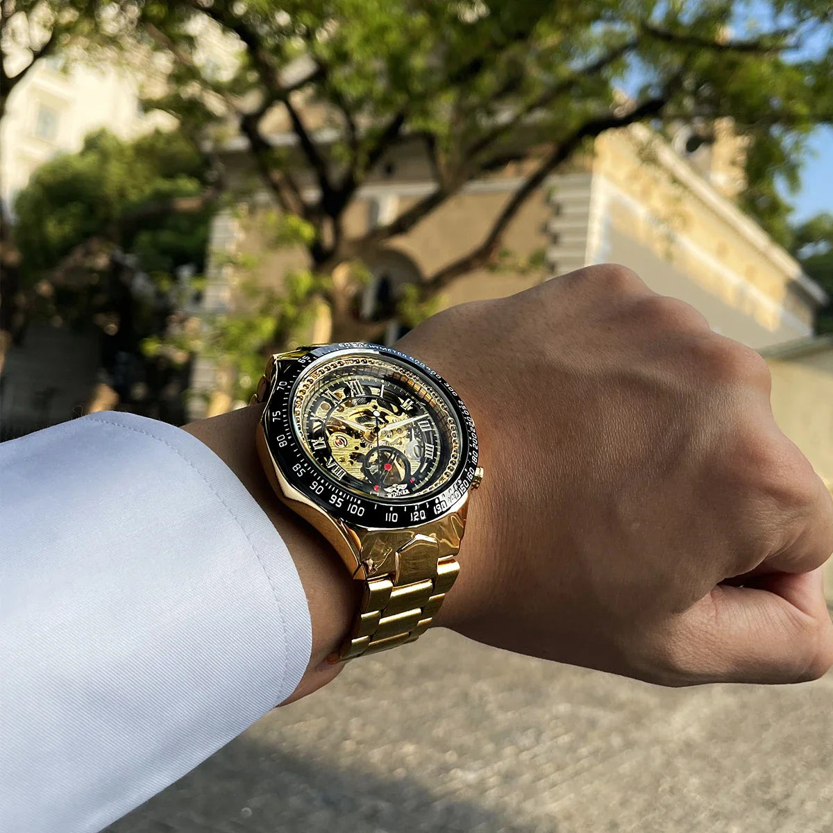 Winner Men's Luxury Mechanical Watch – Sport Design Bezel, Automatic Skeleton Dial, Fashion Montre Homme