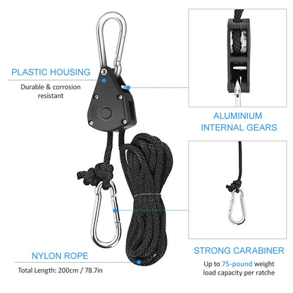Heavy Duty Adjustable Rope Hanger - Pulley Ratchets for Kayak and Canoe Boat Bow Stern Rope Lock - Tie Down Straps (8pcs/4pcs/2pcs)