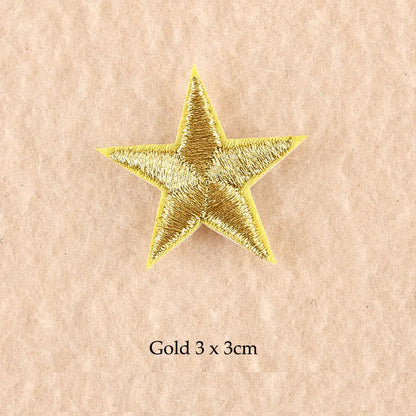 Stars Embroidered Iron-On Patches – Gold, Silver & Colorful Appliqué Stickers for Clothing, Jackets, Bags & DIY Craft Decoration