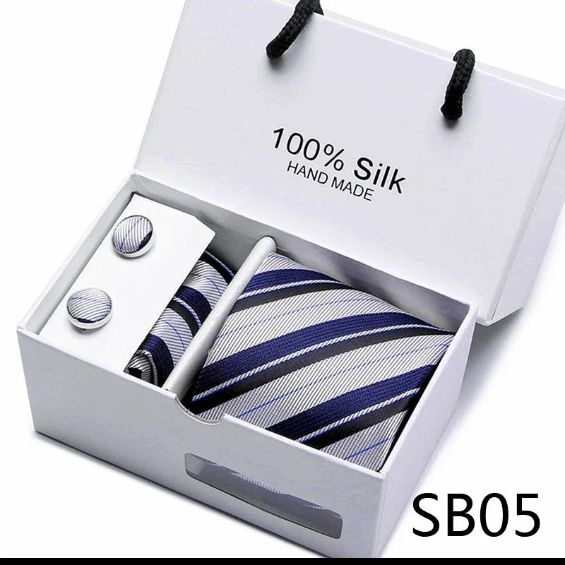 100% Silk Men’s Tie Gift Set - Classic 7.5cm Striped Floral Necktie with Handkerchief for Office, Party & Wedding Formal Wear