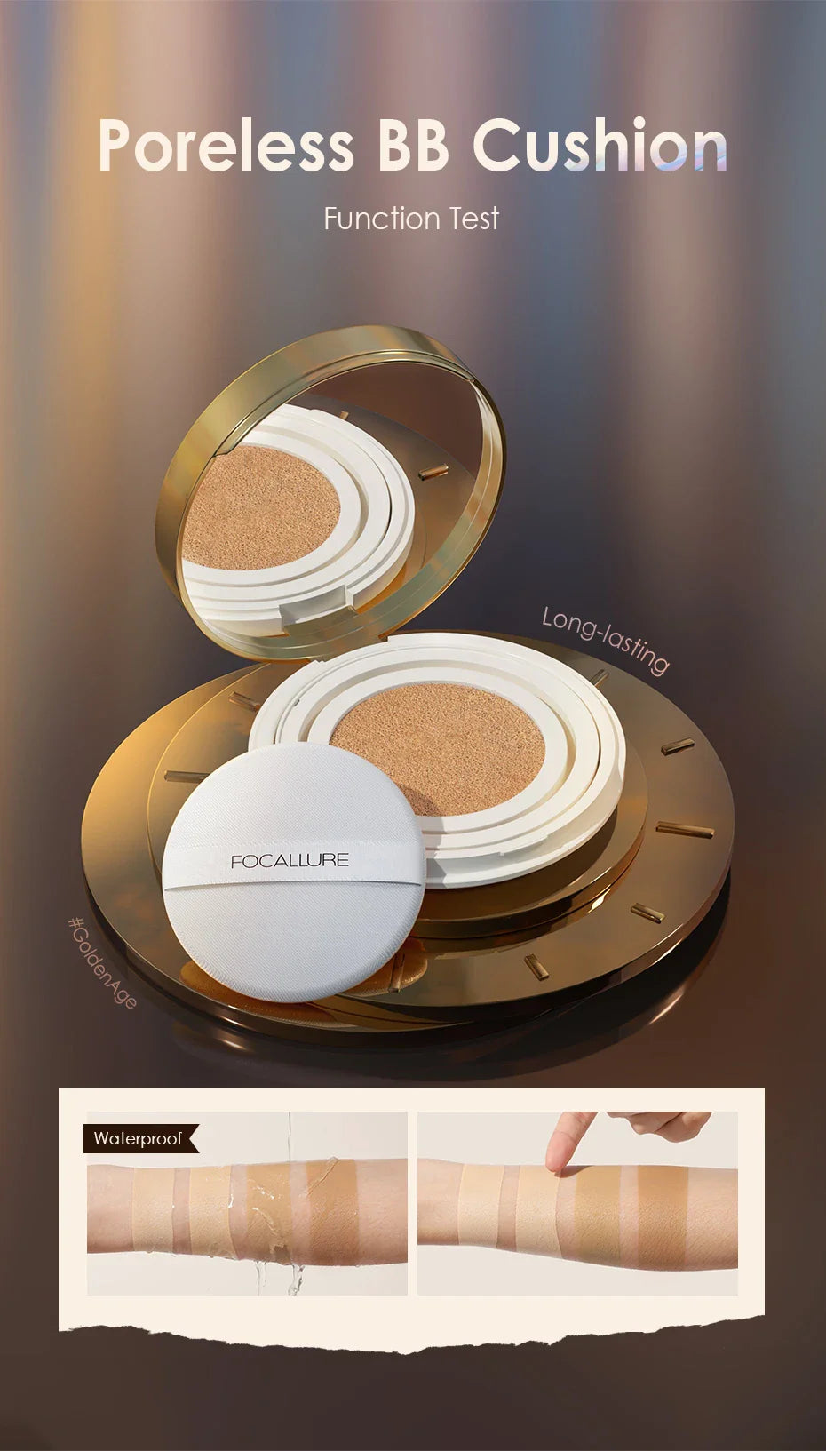 FOCALLURE Air Cushion BB Cream – Poreless, Waterproof, Long-Lasting Matte Foundation & Brightening Concealer with Puff
