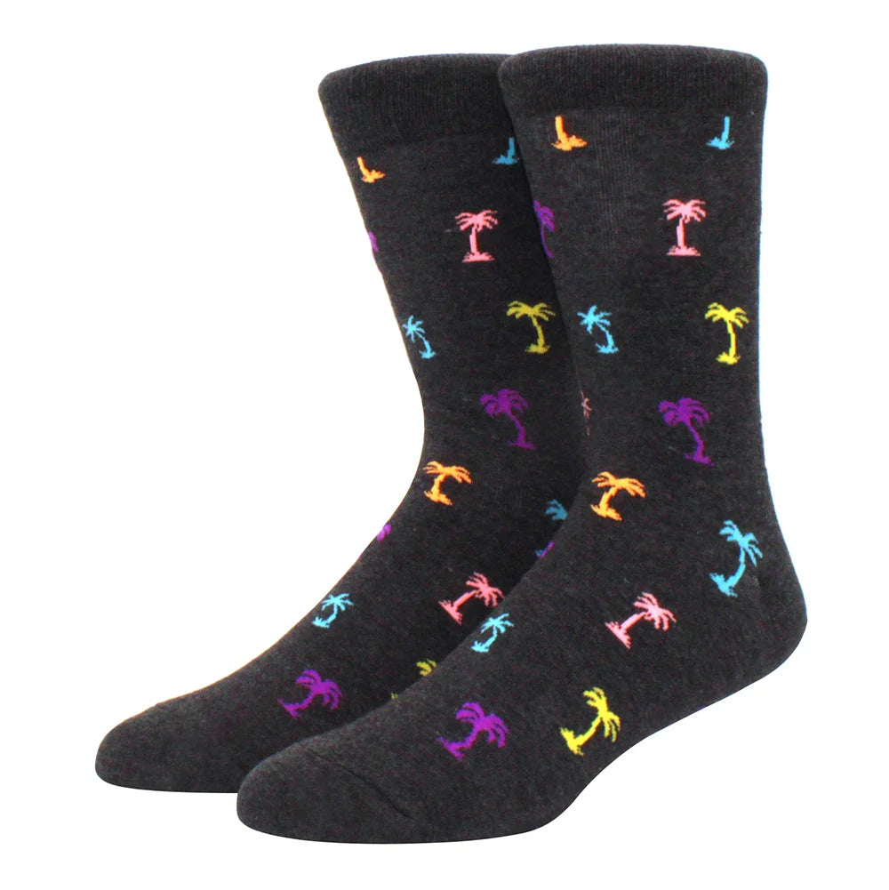 Men's Colorful Combed Cotton Jacquard Crew Socks - Striped Business Casual Dress Socks
