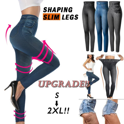Women's Faux Denim Leggings - Slim Fit Printed Summer Pencil Pants for Fitness & Casual Wear