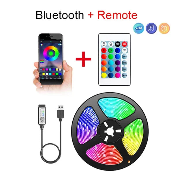 USB RGB LED Strip Light - 5050 SMD Flexible Bluetooth LED Tape Lamp for TV Desktop Room Decoration