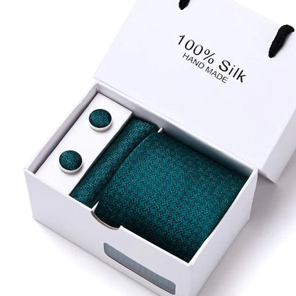 100% Silk Tie Gift Set - Classic Striped Wedding Necktie with Handkerchief for Men