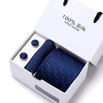 100% Silk Men’s Tie Gift Set - Classic 7.5cm Striped Floral Necktie with Handkerchief for Office, Party & Wedding Formal Wear