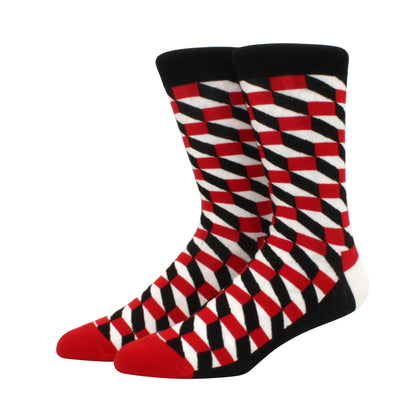 Men’s Funny Argyle Diamond Pattern Cotton Socks – Large Size 3D Geometric Crew Tube Socks, Combed Cotton Casual Novelty Socks