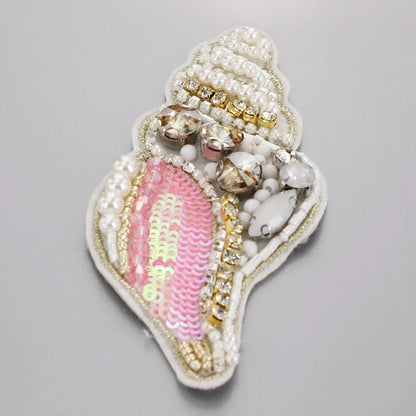 Marine Series Rhinestone Patches - Handmade Shell Starfish Seahorse Leaf Beaded Sewing Appliques for DIY Clothing