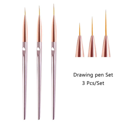 3PCS Acrylic French Nail Art Painting Pens - Slim Line Drawing Brushes for 3D Tips, UV Gel & Manicure Designs