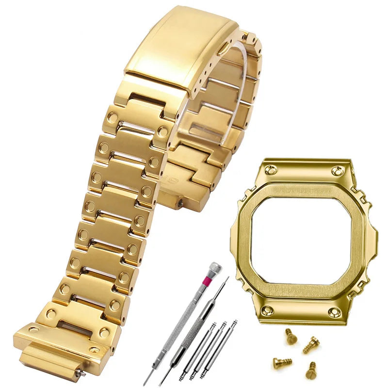 V4.0 Stainless Steel Watch Band & Bezel Kit - Metal Case Strap Replacement for Casio G-Shock DW5600 GW-B5600 DW-5030 Series