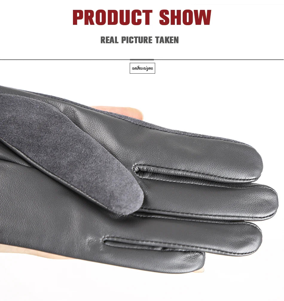 Women’s Winter Touch Gloves – 50% Genuine Leather & 50% Suede, Colorful Warm Leather Gloves