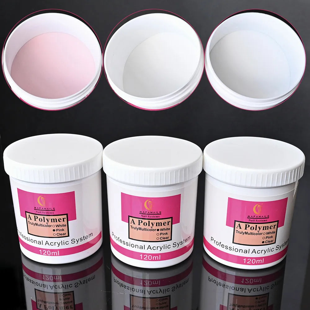 120G Nail Acrylic Powder Set - Clear Pink White Builder Polymer for Nail Extensions & 3D Nail Art
