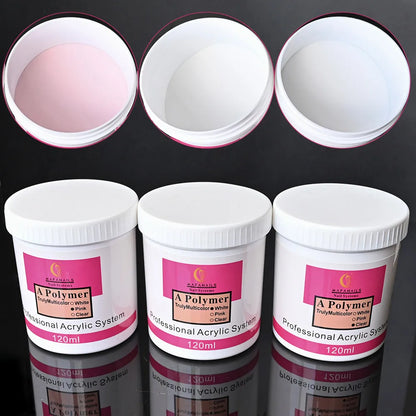 120G Nail Acrylic Powder Set - Clear Pink White Builder Polymer for Nail Extensions & 3D Nail Art