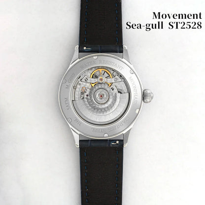 Sugess Origin ST2528 Mechanical Watch – Men's Luxury Moonphase Wristwatch with Real Blue Stone Dial & Stainless Steel Case