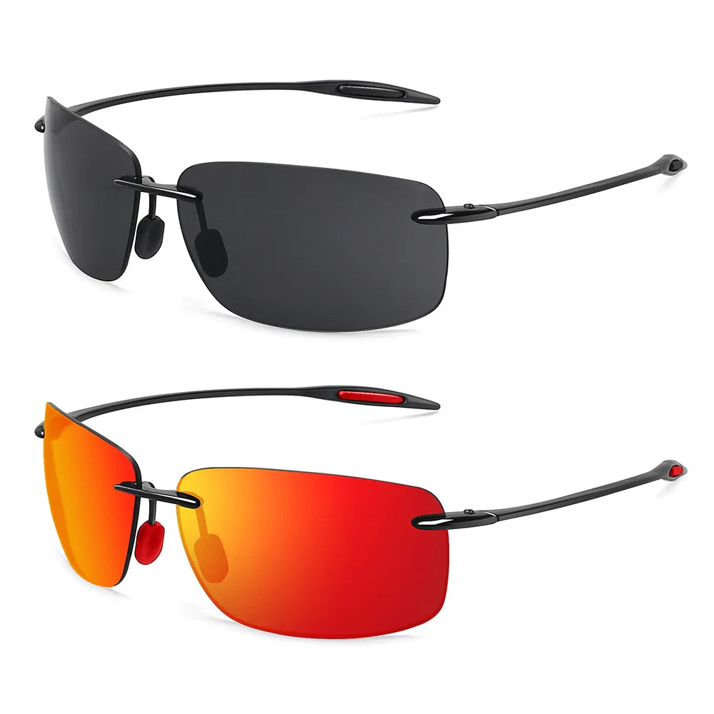 JULI The Matrix Classic Sports Rimless Sunglasses for Men - Orange Rectangle Ultralight Frame, UV400 Protection Driving Eyewear (MJ8009)