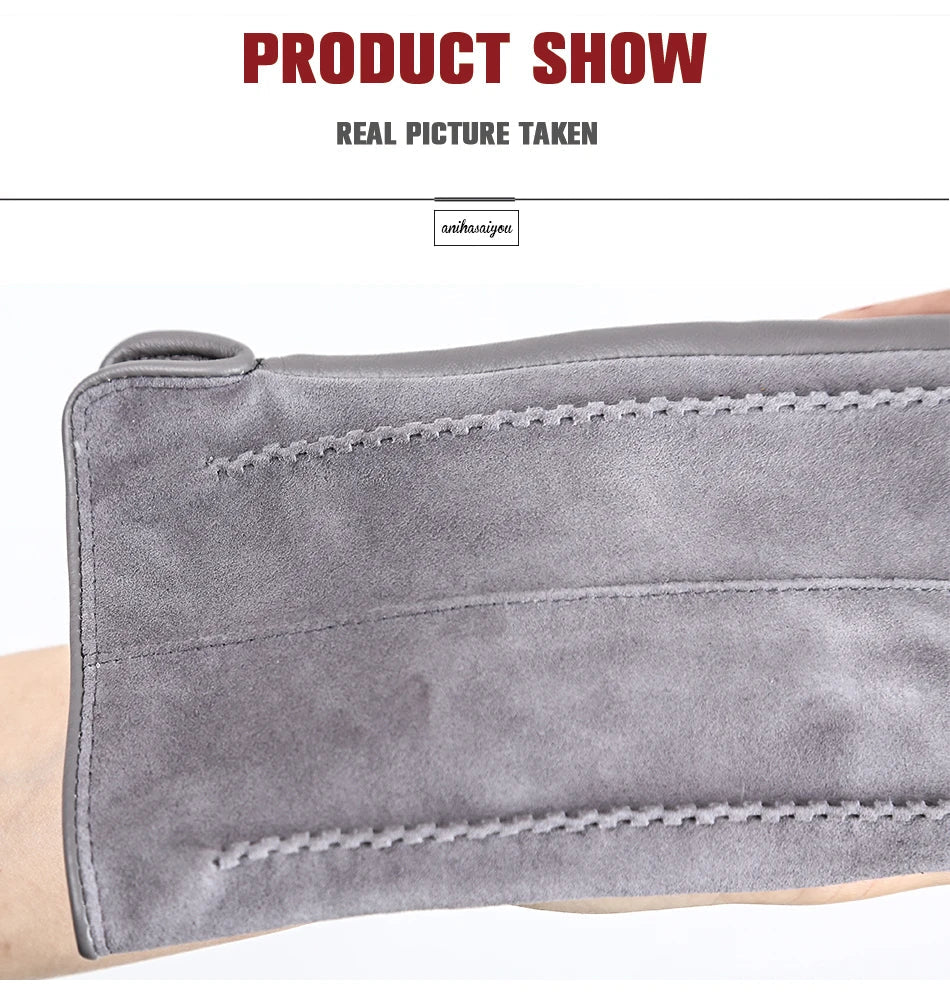 Women’s Winter Touch Gloves – 50% Genuine Leather & 50% Suede, Colorful Warm Leather Gloves