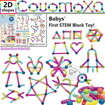 Magnetic Building Blocks Set – Montessori Educational Stick & Rod Constructor Toys for Kids Boys & Girls