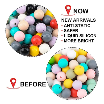LOFCA Silicone Teething Beads - 20pcs 15mm Round Baby Chew Beads for DIY Teether Toys Infant Accessories