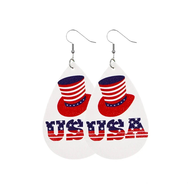 American Flag Leather Earrings - Star Stripe Teardrop Statement Jewelry for Independence Day & Patriotic Style