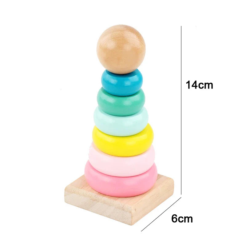 Hot Kids Montessori Wooden Toys – Macaron Blocks Learning Set, Baby Music Rattles & Colorful Educational Blocks