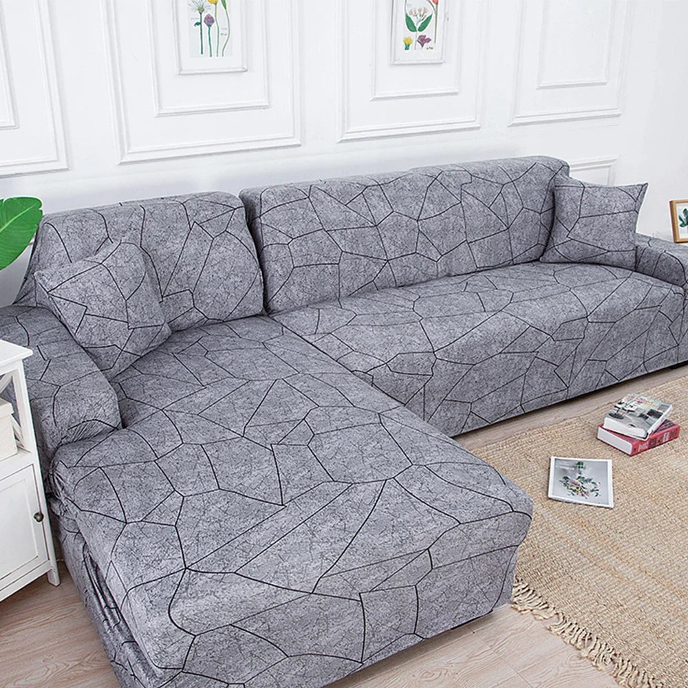 Stretch Sofa Cover - Printed Elastic Slipcover for L-Shaped Corner Couch, Living Room 1/2/3/4 Seat Protector