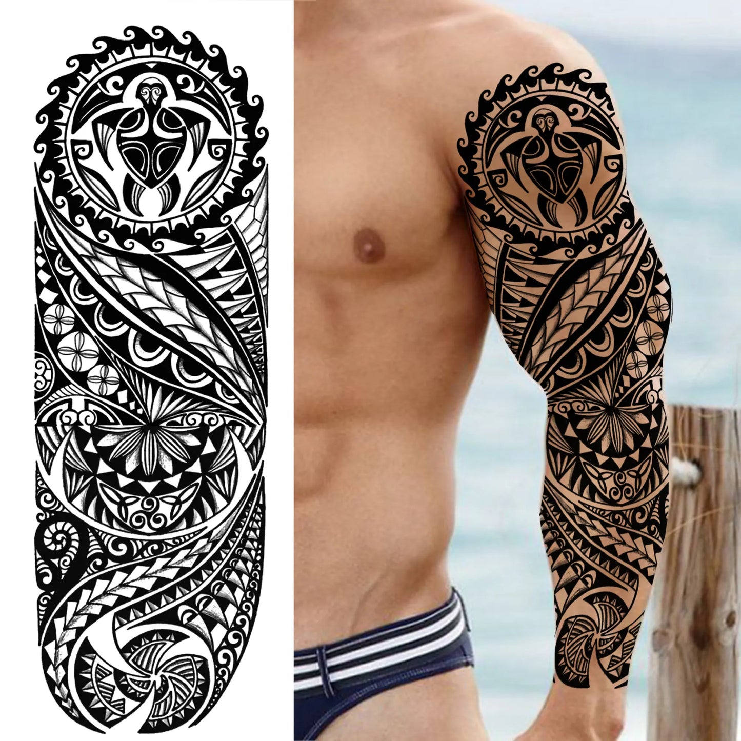 Temporary Tattoo Sleeve - Realistic Full Arm Skull Angel Maori Design Tattoo Sticker for Men & Women