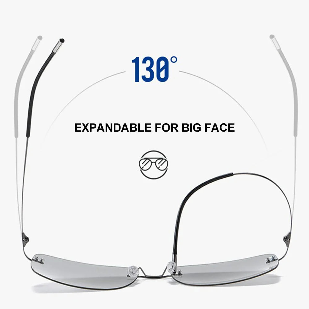 CAPONI Square Photochromic Polarized Sunglasses for Men - Rimless, Classic Design, UV400 Protection Eyewear (BS7467)