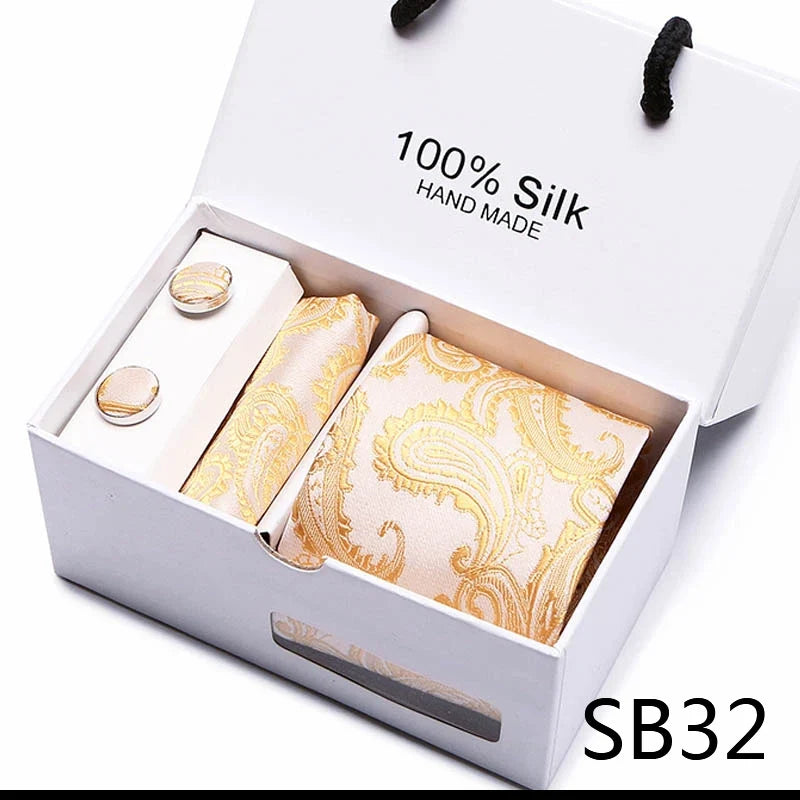100% Silk Men’s Tie Gift Set - Classic 7.5cm Striped Floral Necktie with Handkerchief for Office, Party & Wedding Formal Wear