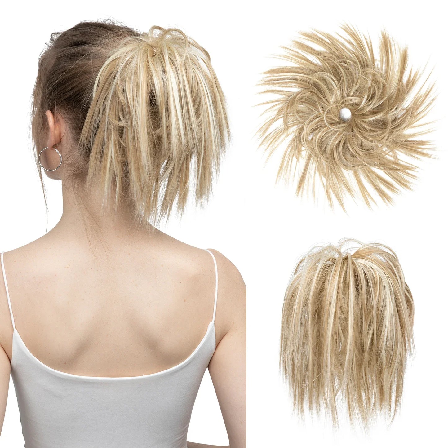 Synthetic Fake Hair Messy Bun Chignon – Elastic Scrunchy Curly Hairpiece, Flexible Band SARLA Synthetic Extension