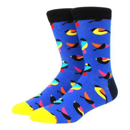 Men's Colorful Combed Cotton Jacquard Crew Socks - Striped Business Casual Dress Socks