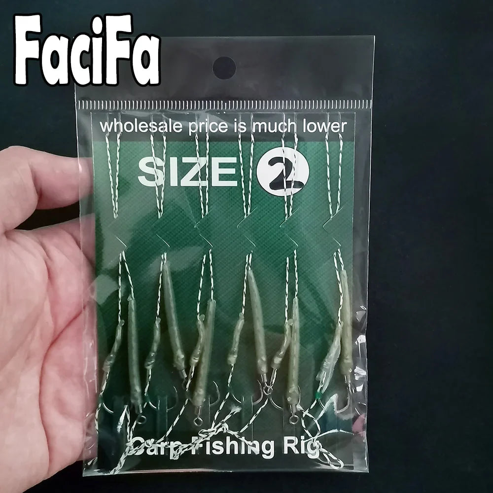 6pcs Carp Fishing Hair Rig Hooks – Ready-Made Boilie Hooks with Line and Anti-Tangle Sleeves