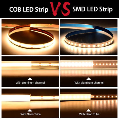 UL Listed COB LED Strip Light - 16.4ft High-Density Flexible Tape Light, DC12V/24V, 3000K-6500K, RA90