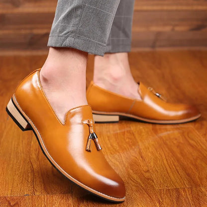 Men's Pointed Toe Leather Dress Shoes - Luxury Italian Style Slip-On Office Wedding Formal Party Shoes