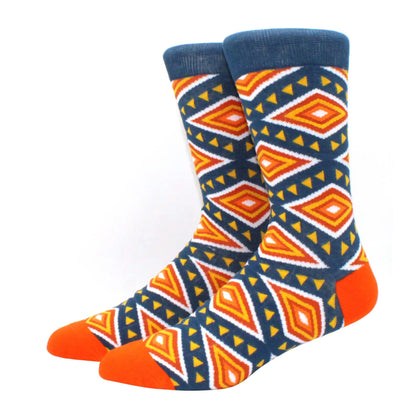 Men’s Funny Argyle Diamond Pattern Cotton Socks – Large Size 3D Geometric Crew Tube Socks, Combed Cotton Casual Novelty Socks