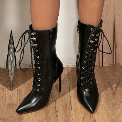 Women’s Pointed-Toe Ankle Boots - High Heel Lace-Up Zip Chelsea Shoes for Autumn & Winter